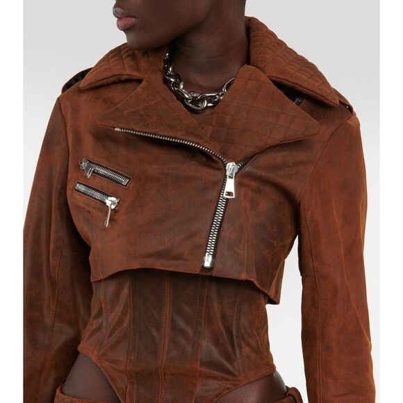 NWT LaQuan Smith Cropped leather jacket Size S $2295 - Picture 4 of 13